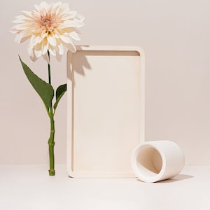 Concrete Candle Holder Set, Minimalist Rectangular Tray, White Decor