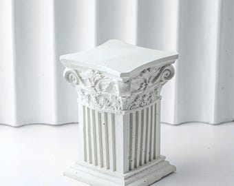 Mini Antique Greek Column: Matte Gypsum Plaster Pedestal for Jewelry and Cosmetic Styling
