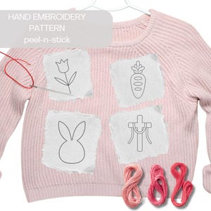 Easter Stick and Stitch Embroidery Design Pattern Transfer, Peel and Stick Embroidery Paper, Hand Embroidery Printable Template Pattern