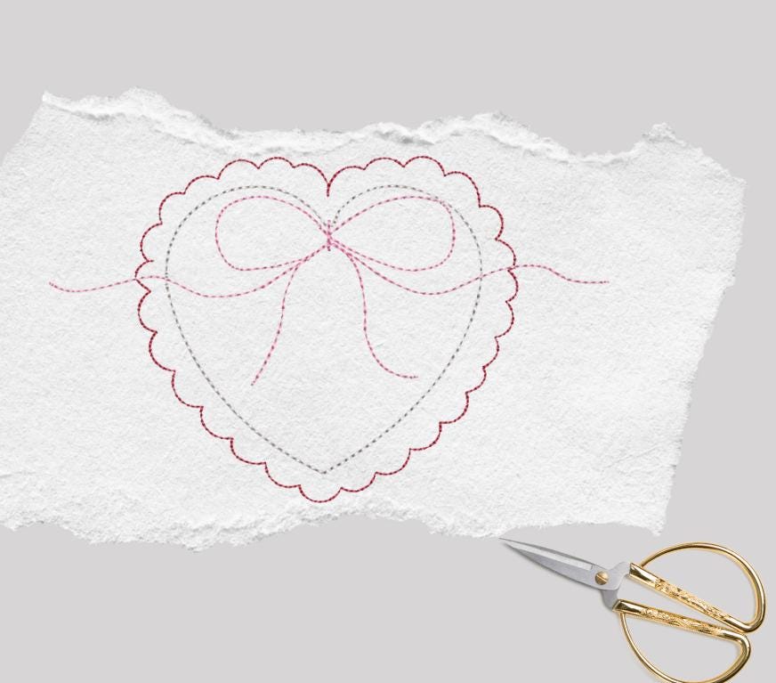 Hand Ribbions Heart With Ribbon Hand Embroidery Pattern, Valentine Hand Embroidery ...