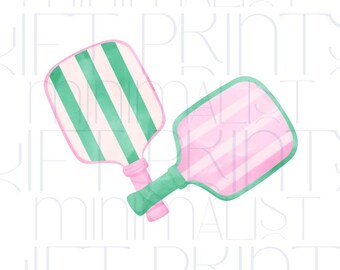 Pickleball Watercolor Clipart: Preppy Pink & Green Rackets (PNG, PDF)