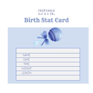 Printable Birth Stat Card, Hospital Crib Card for Baby, Baby Birth Announcement Card, Digital Birth Announcement, Personalized. Welcome Baby