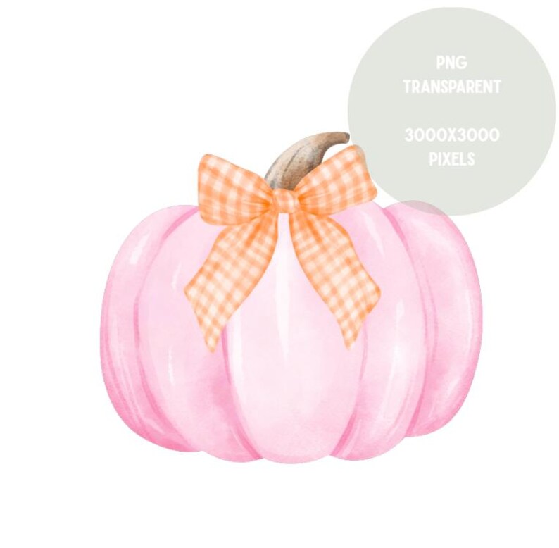 Pink Pumpkin Watercolor Clipart: Orange Gingham Bow (PNG) - Etsy