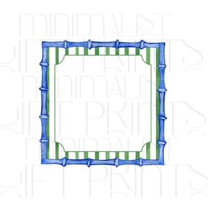 Bamboe frame clipart aquarel frame clip art mooie groene en blauwe bamboe clipart PNG chinoiserie frame preppy digitaal ontwerpbestand