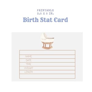 Carte de statistiques de naissance imprimable, carte de berceau d'hôpital pour bébé, carte de faire-part de naissance de bébé, faire-part de naissance numérique, personnalisé. Bienvenue bébé