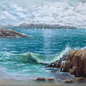Pintura al óleo original, paisaje marino
