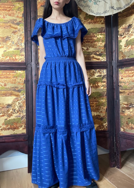 1970s 1980s Vintage Long Dress/memories of the Sad Winter Sea  