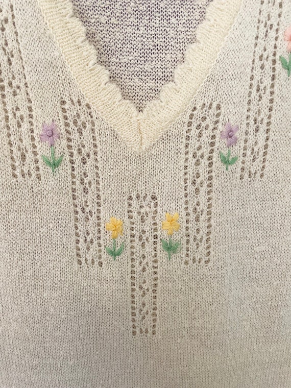 Vintage 70s White Knit Dress Multi Colored Floral… - image 5