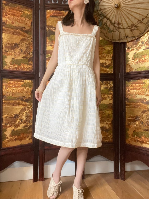 1960s vintage tea length dress/ - Milky yellow but