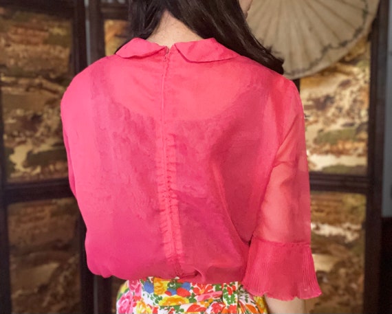 1950s-1960s Rare Vintage Sheer Nylon Blouse neon … - image 3