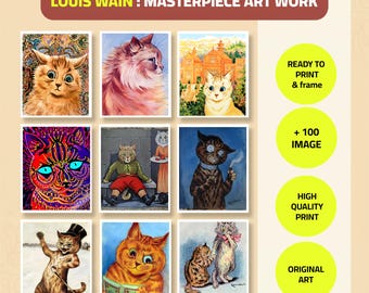 Louis Wain Cat Art Print • Vintage Whimsical Cat Illustration