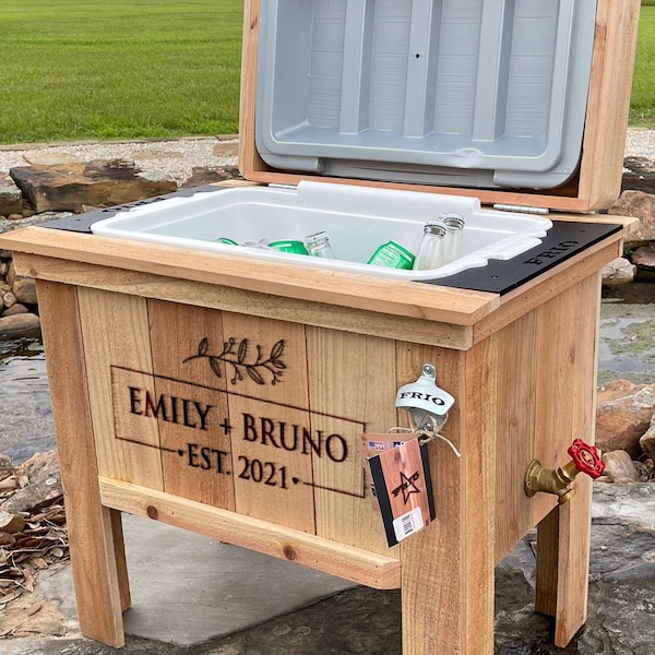 Custom Bar Cooler, Wedding Gift, Outdoor Ice Chest, Beer Garden, Wood Laser Engraved Drink Cooler, Bachelor Gift