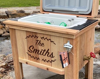 Personalized wood cooler.  Excellent home accessory item!