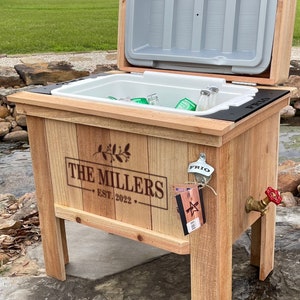 Personalized Holiday Gift 48 qt wood cooler.  Excellent patio gift item!