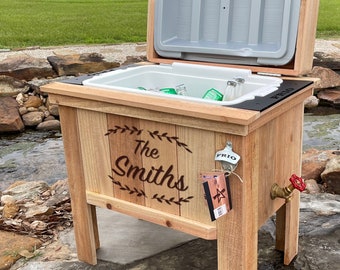 Personalized Family Cooler, Super Bowl Party, Drink Cooler, Rustic Laser Engraved Ice Chest, Outdoor Patio Cooler, Retirement Gift