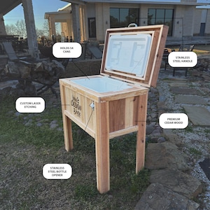 Personalized 48 qt wood cooler. Excellent patio accessory item! NEW DESIGN image 3