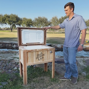 Personalized 48 qt wood cooler. Excellent patio accessory item! NEW DESIGN image 5