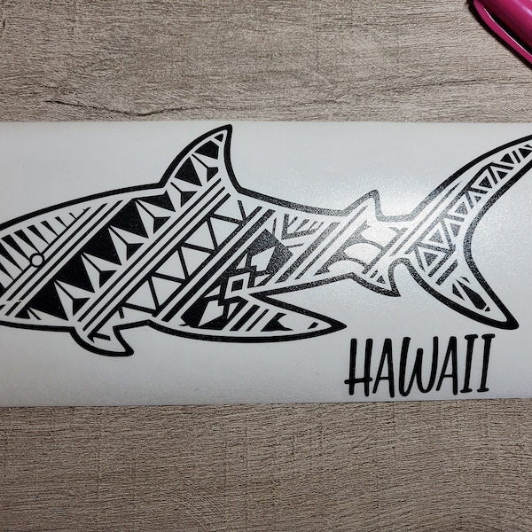 Hawaii Tribal Shark Vinyl Decal | Polynesian Laptop Sticker | Car Decal | Hawaii Lovers | Ocean Sharks | Tumbler Decal | Notebook | Binder