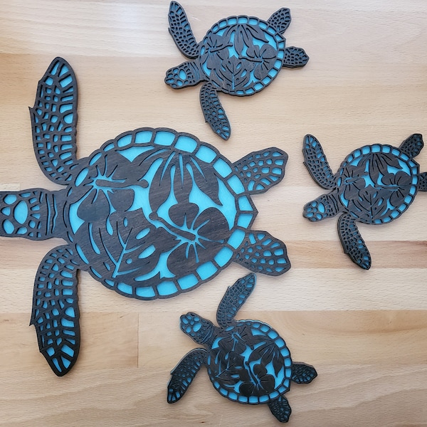 Turtle Family Wall Decor | Hawaiian Sea Turtle Wall Art | Honu Decor | Beach House | Coastal | Handmade Wooden Turtle Gift | Under The Sea