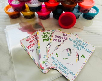 Classroom Valentine's Play Dough Cards and Bags, Non Candy DIY Kits, School Favor Ideas, Gifts for Class, Daycare, Friendship, Toddler, Kids