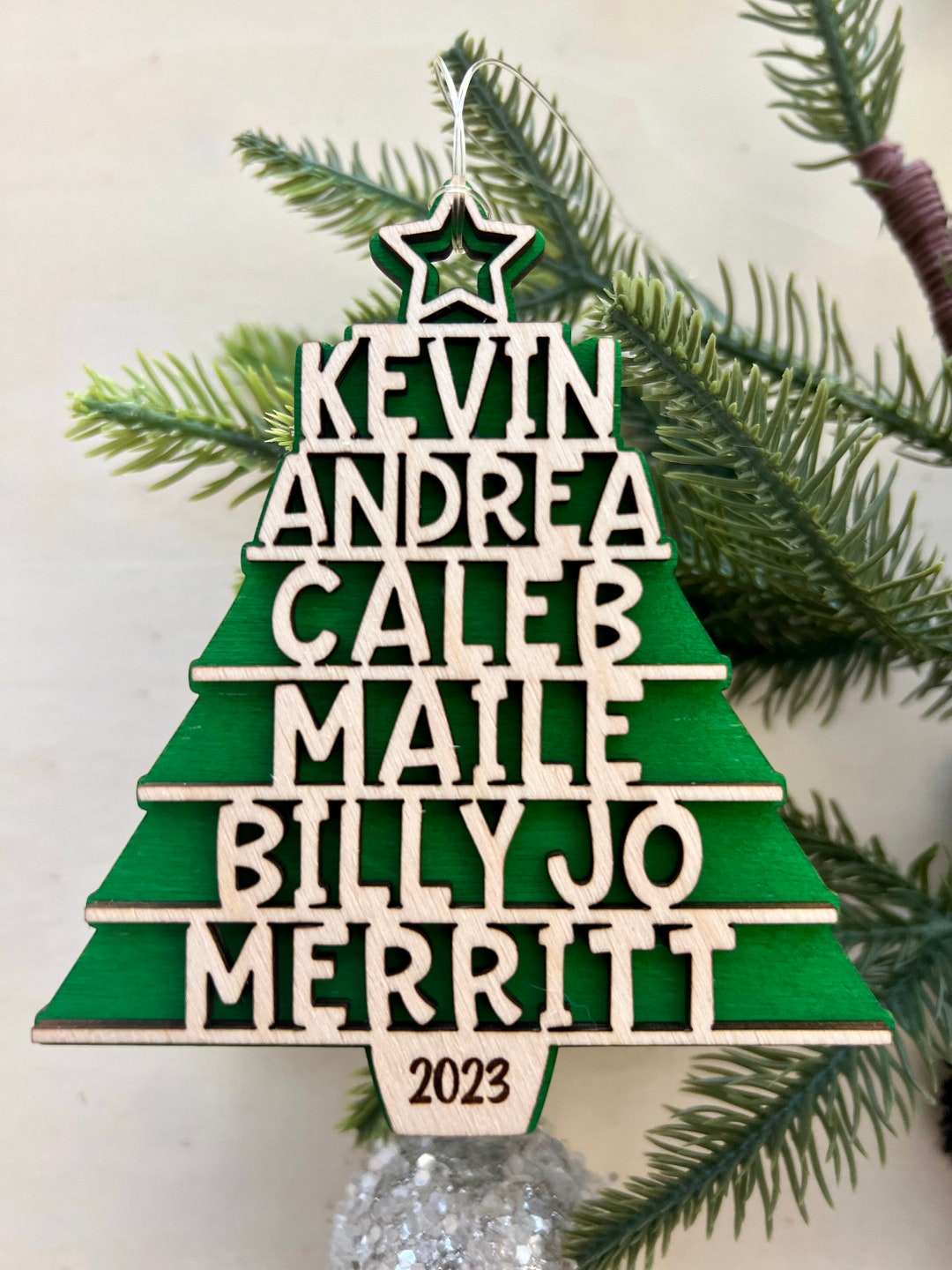 Personalized Family Name Christmas Tree Ornament Custom Wood Etsy