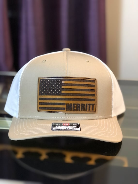 Personalized American Flag W/ Name Leather Patch Hat, Custom