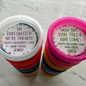 Valentine Play Dough Printed Sticker Tags, 24ct 1.5&quot; Classroom Valentine Party Stickers, Doh Party, Printed and Mailed Non Candy Stickers