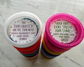 Valentine Play Dough Printed Sticker Tags, 22ct 1.5" Classroom Valentine Party Stickers, Doh Party, Printed and Mailed Non Candy Stickers