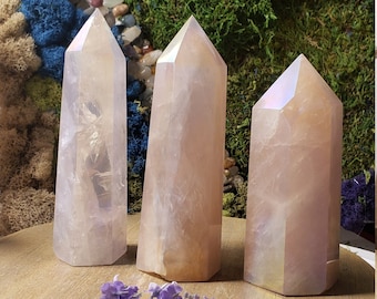 Angel Aura Rose Quartz Tower: Electroplated Crystal Point