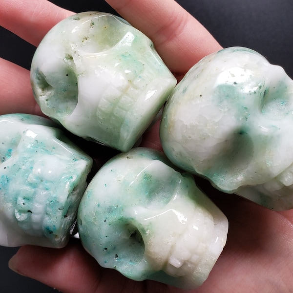 Phoenix Crystal Skull Realistic Hand Carved Stone Skull Chrysocolla Turquoise Malachite Quartz Natural Genuine Blue Green Aqua