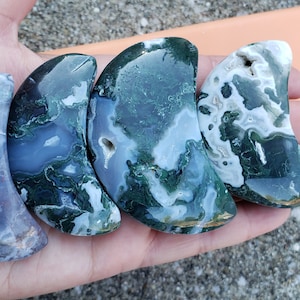 Moss Agate Moon and Star Carving  with Druzy
