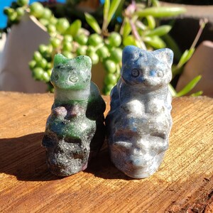 Cat and Skull Crystal Carving, Ruby Zoisite, Sodalite with Pyrite, you choose.
