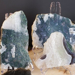 Crystal Slabs W/Stand, Druzy Moss Agate Slabs