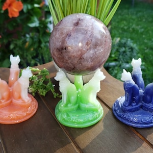 Luminous Egyptian Cat Sphere Holder, Glow in Dark, UV Reactive, Sphere Stand