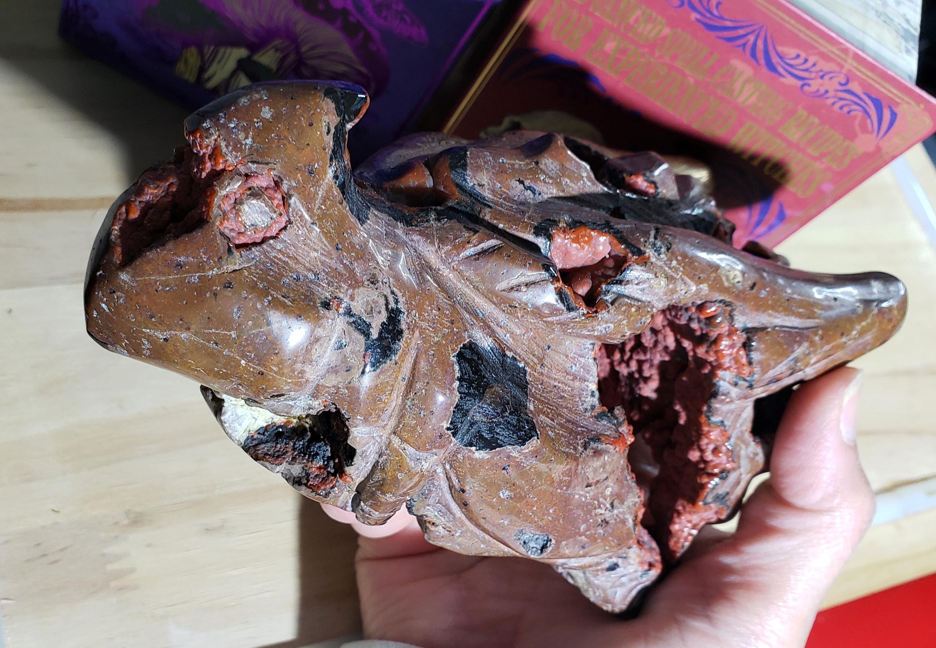 1lb Red Fox Druzy Agate & Jasper Lava Dragon Head Carving, Dragon