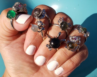 Sterling Silver Natural Crystal Ring: Adjustable Gemstone Jewelry