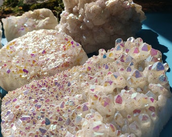 Natural Angel Aura Quartz Cluster: Rainbow Healing Crystal