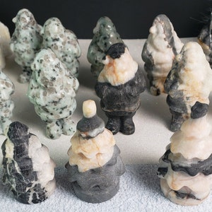 Crystal Christmas Carvings: Santa & Tree - Kiwi Jasper, Zebra Jasper, Agate