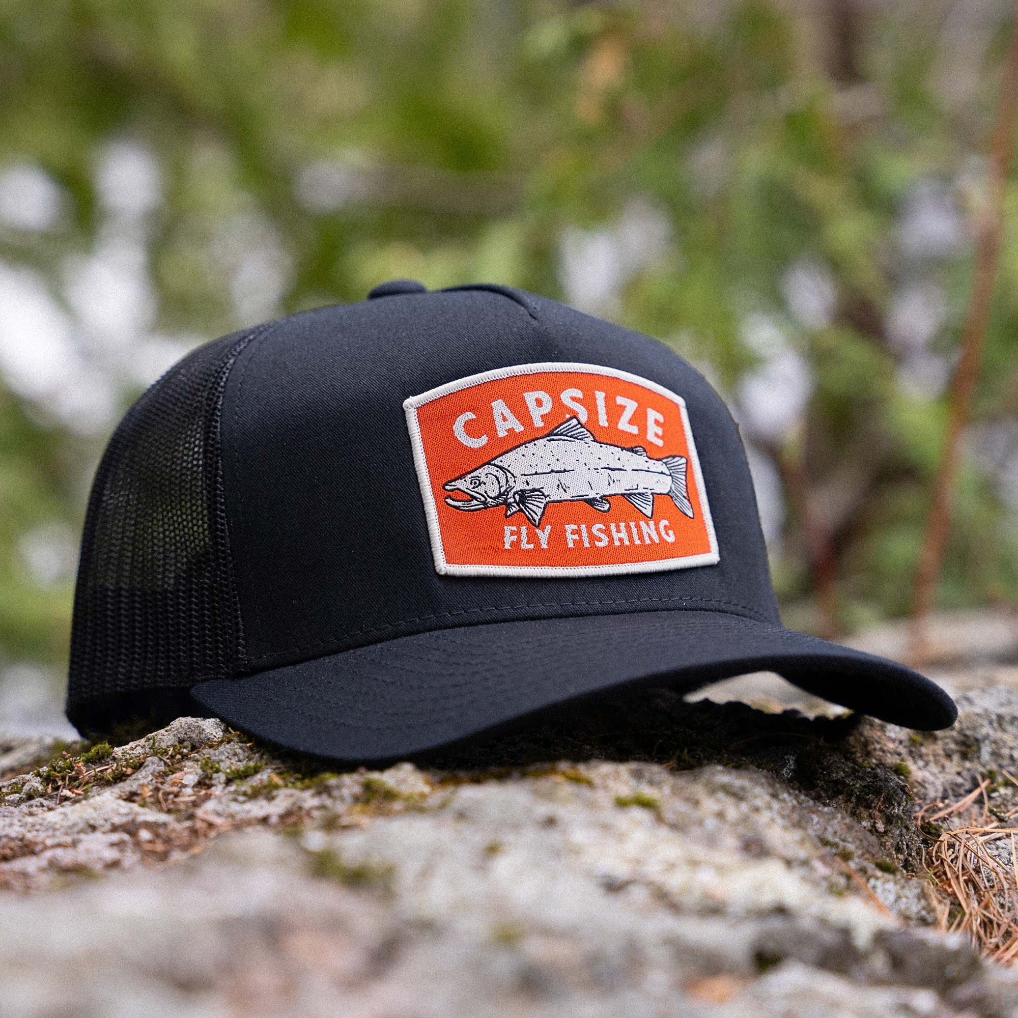 Salmon Patch Black Trucker Hat - Capsize Fly Fishing