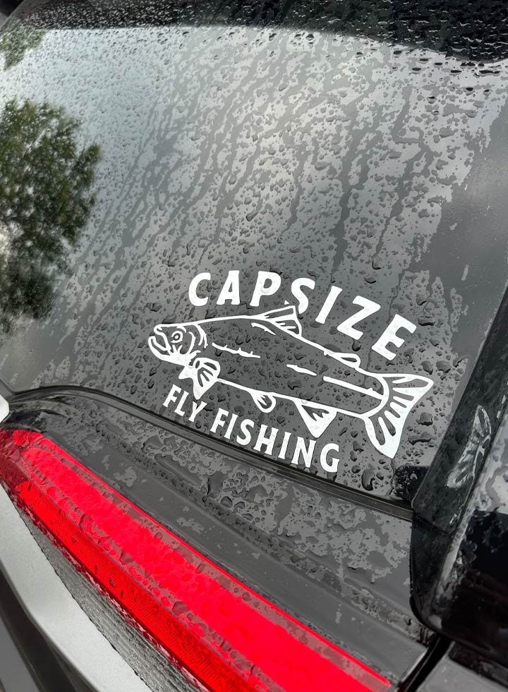 Capsize Salmon White Vinyl Sticker Capsize Fly Fishing 
