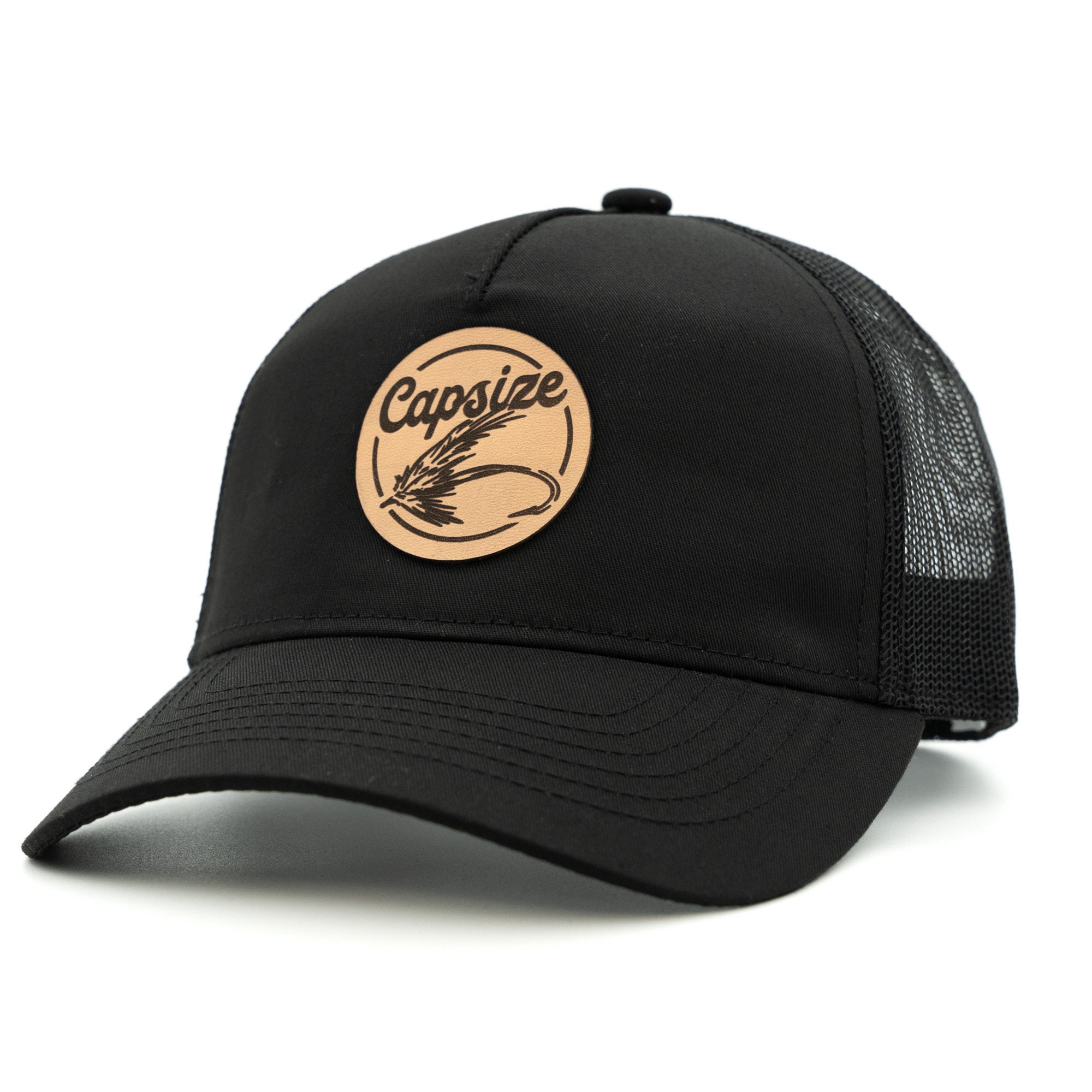 Leather Fly Women Ponytail Trucker Hat Capsize Fly Fishing 