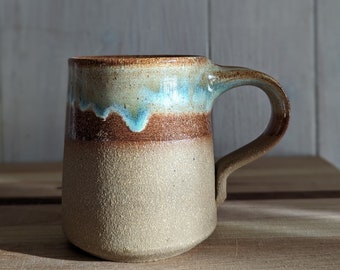 Desert Beach Mug / Cozy Stoneware / Handmade Mug / Summery Mug / Blue and Brown Mug / Handmade Ceramics /Handmade Pottery/Mother's Day Gift