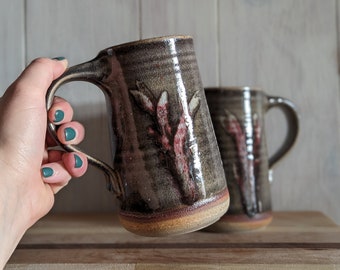 Smoky Black Tall Mug / Cozy Stoneware Mug / Handmade Ceramic Mug / Beer Stein / Ceramic Tea Mug / Ceramic Beer Mug / Valentine's Day Gift