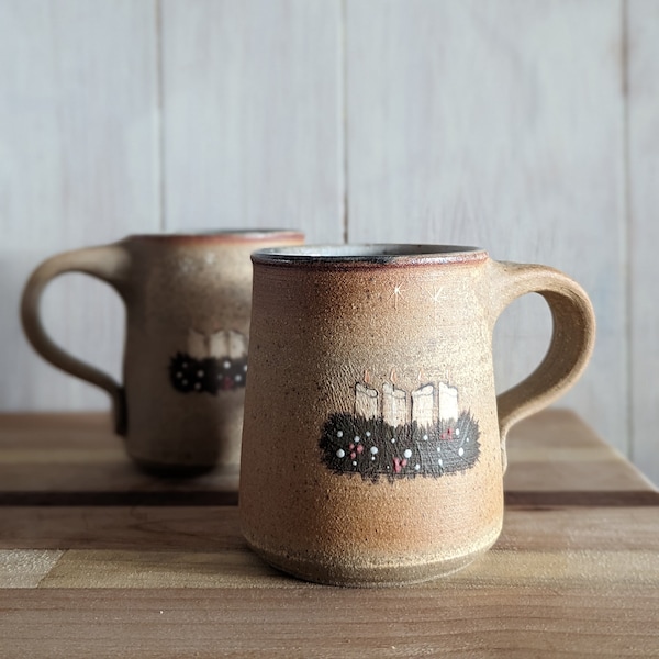 Christmas Advent Candles Mug / Cozy Stoneware Mug / Hand-Painted Ceramic Mug / Christmas Mug / Candle Mug / Cozy Mug / Gift Idea