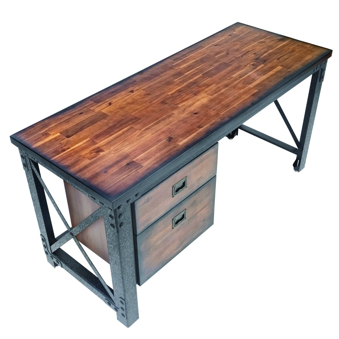 Industrial Metal & Wood Desk with Drawers Industrial Office Etsy