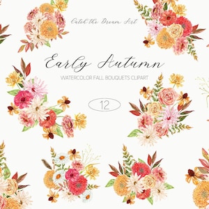 Aquarell Herbst Wildblumen Clipart - Wildes Blumenarrangement Zarte Herbst Sonnenblume Zinnie Gänseblümchen Blumenstrauß Thanksgiving Hochzeitseinladung PNG