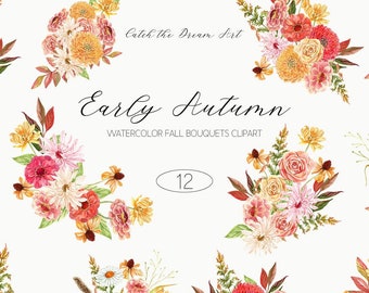 Watercolor Autumn Wildflower Clipart: Fall Bouquet PNG (Digital Download)