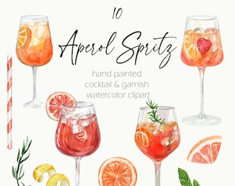 Aperol Spritz Watercolor Clipart – Cocktail & Bar Menu Graphics (PNG)