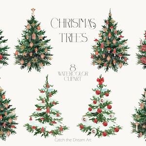 Aquarel kerstbomen clipart winterbos versierd dennenboom png paddestoel kerst illustratie vakantie sublimatie kaart uitnodigen png