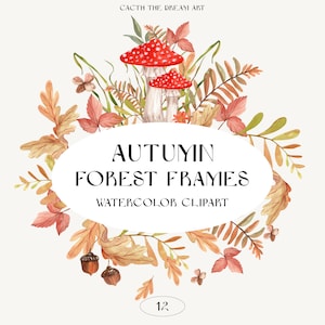 Automne forêt cadres aquarelle Clipart automne bois cadre feuillage automne fleurs sauvages herbier rustique mariage Invitation carte d’anniversaire PNG